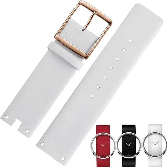 Horlogeband voor CK K94231 K 9423101 K 9423107 Duurzaam zacht voor Calvin Klein horlogeband Echt lederen herenarmband 22 mm: Zilver wit