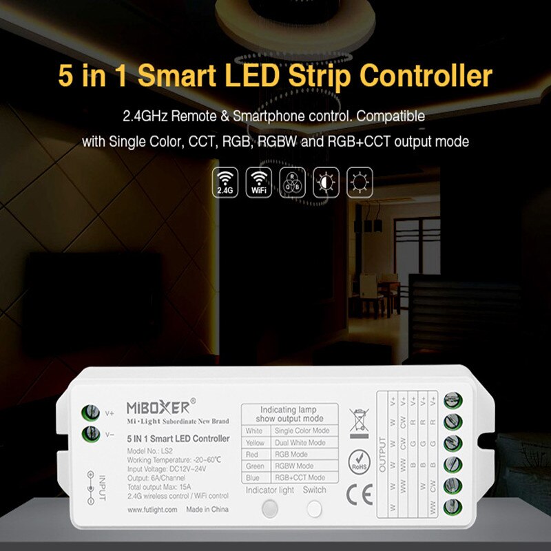 Mi BOXER LS2 RGBW RGB Controller 5 in 1 Wireless Smart Control DC12V-24V 15A for Single Color CCT RGB RGBW RGB+CCT LED Strip