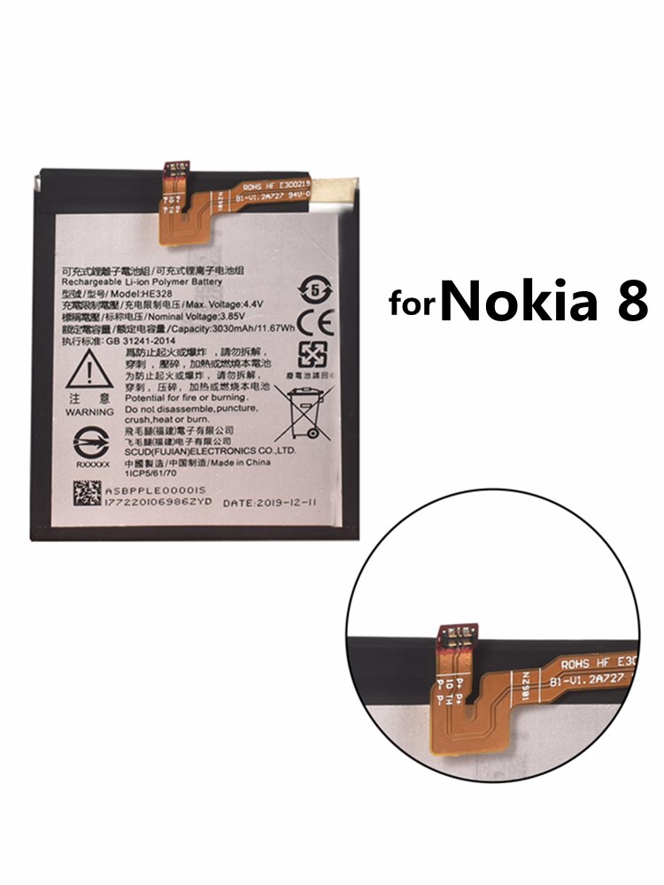 3030mAh HE328 Battery for Nokia 8 TA-1004 TA-1012 TA-1052 + Free Tools