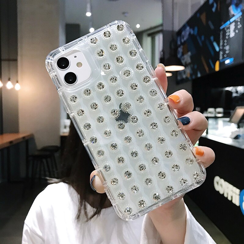 Couverture de téléphone transparente anti-rayures pour iPhone7/8/11/Plus/x/se, diamant strass, haut de gamme, de luxe, perceuse à pâte