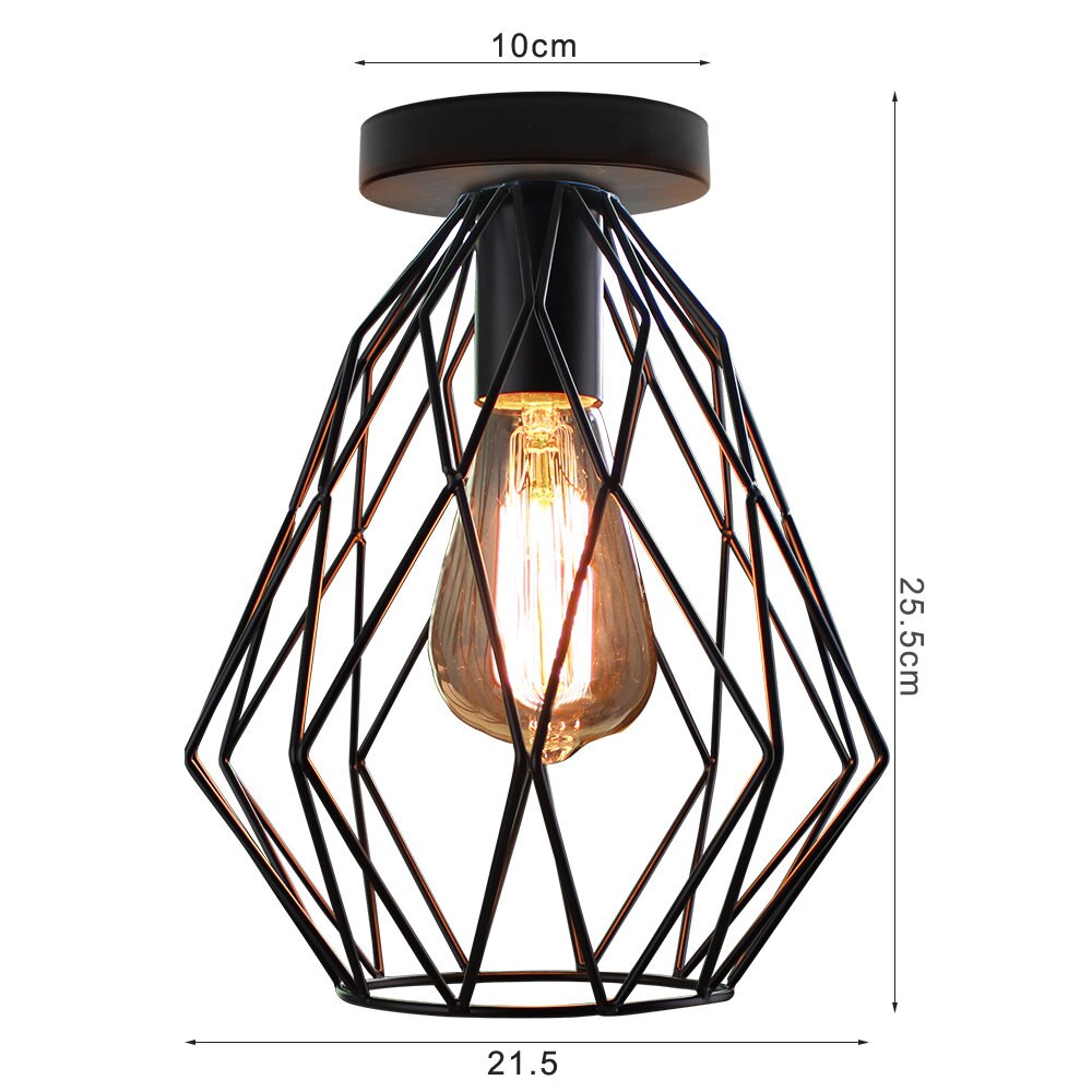 Plafondlamp met ijzeren kooi, moderne led-kap, industriële plafondlamp, scandinavische verlichting, kooiarmatuur voor woonkamerdecoratie: Zwart