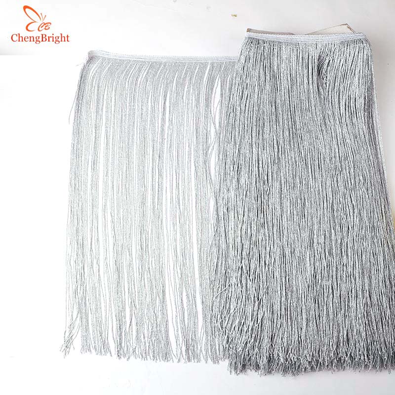 CHENGBRIGHT-adorno de flecos de encaje de seda dorada, accesorios de ropa de escenario, flecos, flecos, 1 yarda, 50cm de ancho