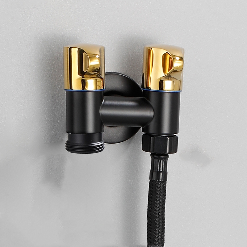 1pc Laundry Bibcock Brass Black/Black Gold Wall Mount Double Using Water Faucet Bathroom Accessories Outdoor Sink Garden Taps: J