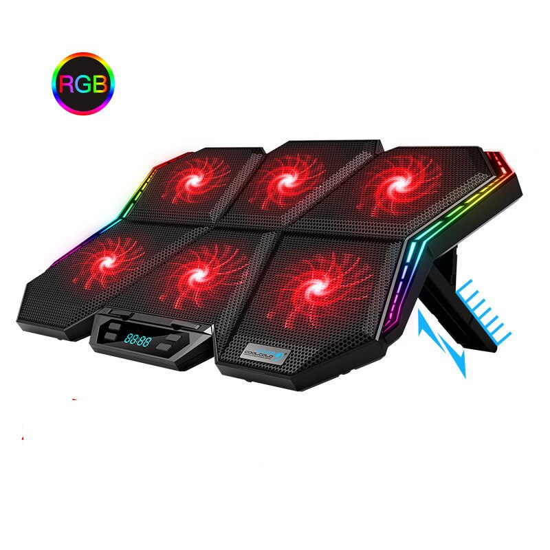 Gaming Laptop Cooler Six Fan Two USB Port Led RGB Lighting Notebook Stand for Laptop 12-17 inch Laptop Cooling Pad: Default Title