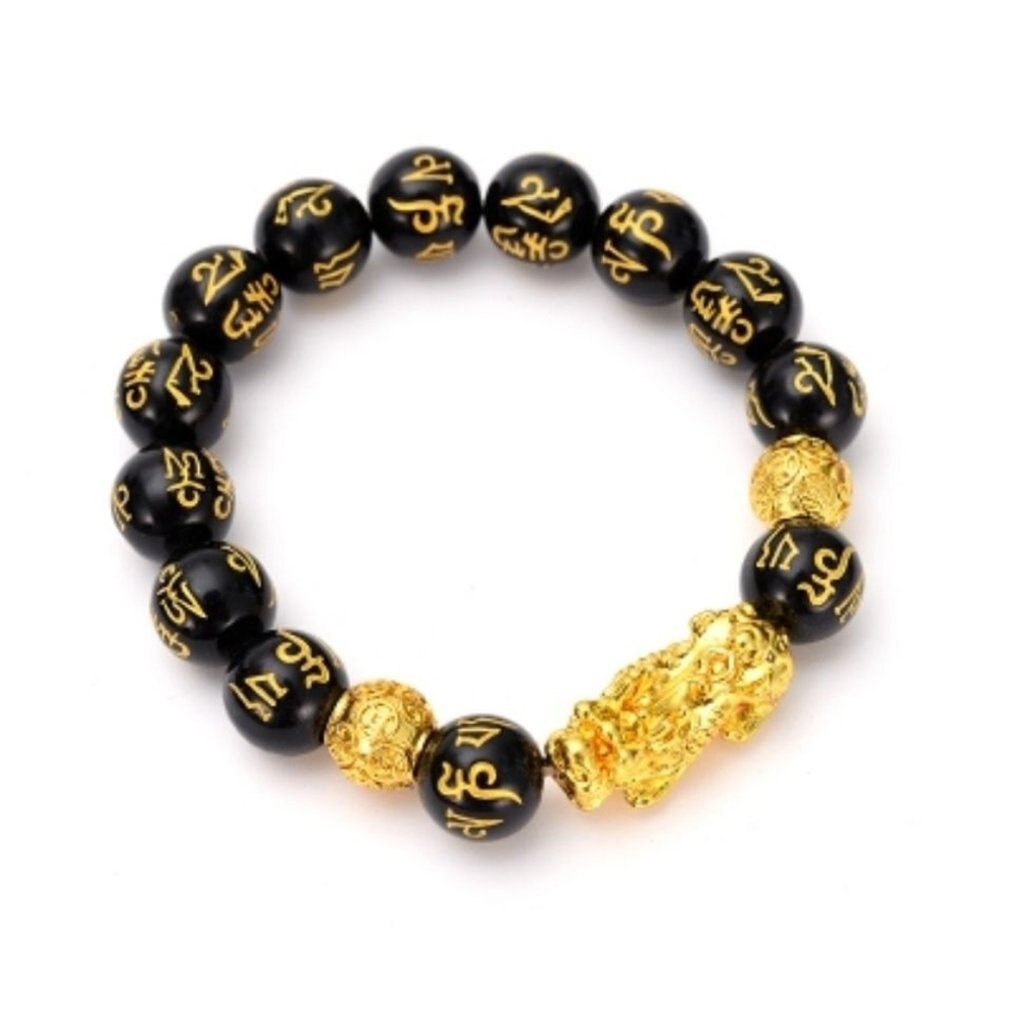 Feng Shui Obsidiaan Steen Kralen Armband Mannen Vrouwen Unisex Polsband Goud Zwart Bixie Rijkdom En Geluk Vrouwen Armband