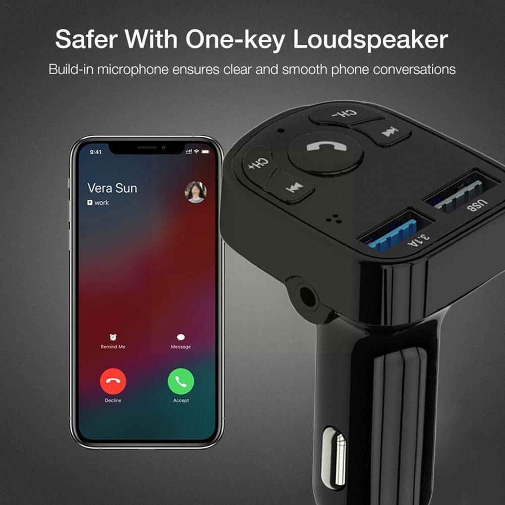 USB Bluetooth FM Transmitter Univesal Wireless Car Handsfree Bluetooth Connector AUX Jack Port Car Adapter MP3 Player Charg V0F1