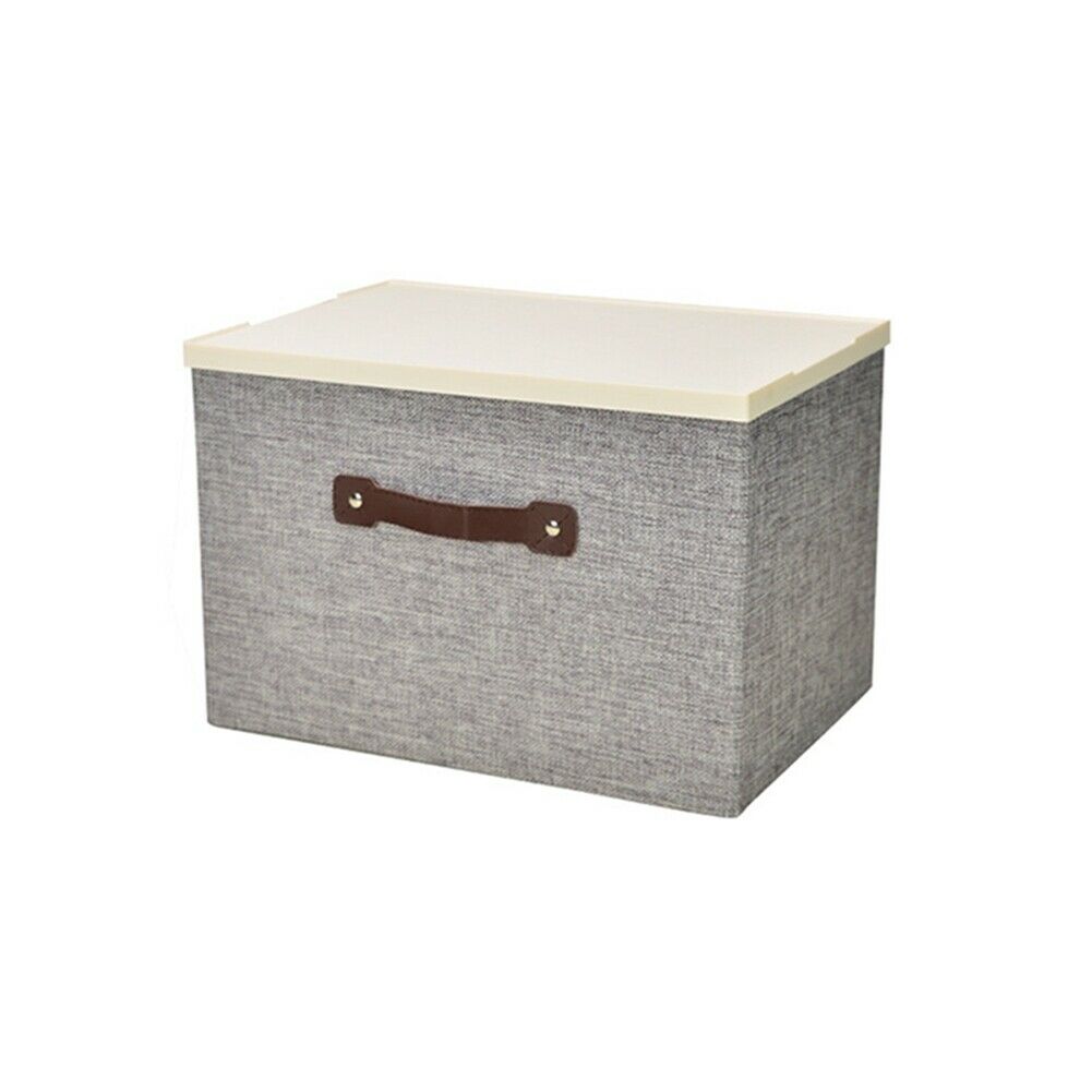 Linen Clothes Storage Box Folding Home Sundries Organizer Foldable Storage Box Lids Stackable Polyester Fabric Container: 33x23x11 / Gray