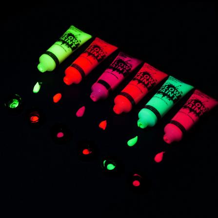 Pintura de arte corporal UV que brilla en la oscuridad, neón, 6 colores, 19ml, pintura fluorescente facial, maquillaje de Halloween, Navidad