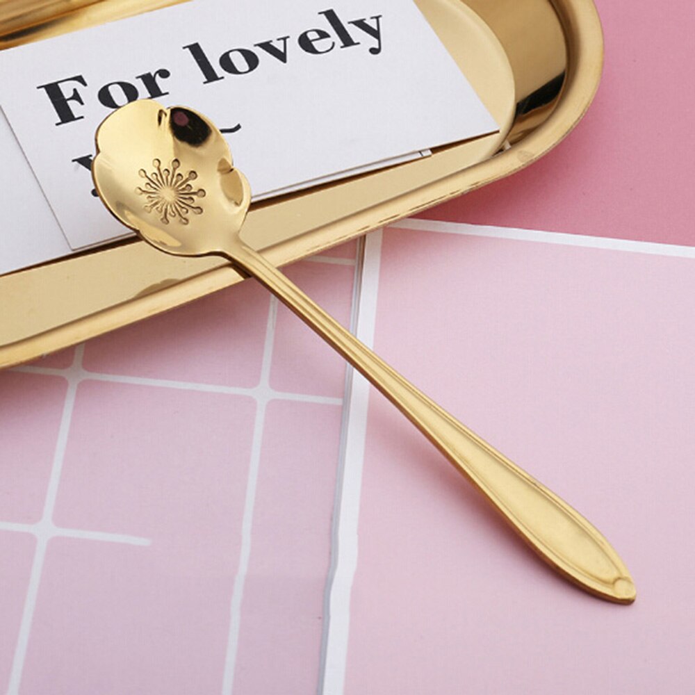 12.5cm Coffee Spoon Stainless Steel Cute Flower Spoon Teaspoon Dessert Snack Scoop Ice Cream Mini Spoons Tableware: 4