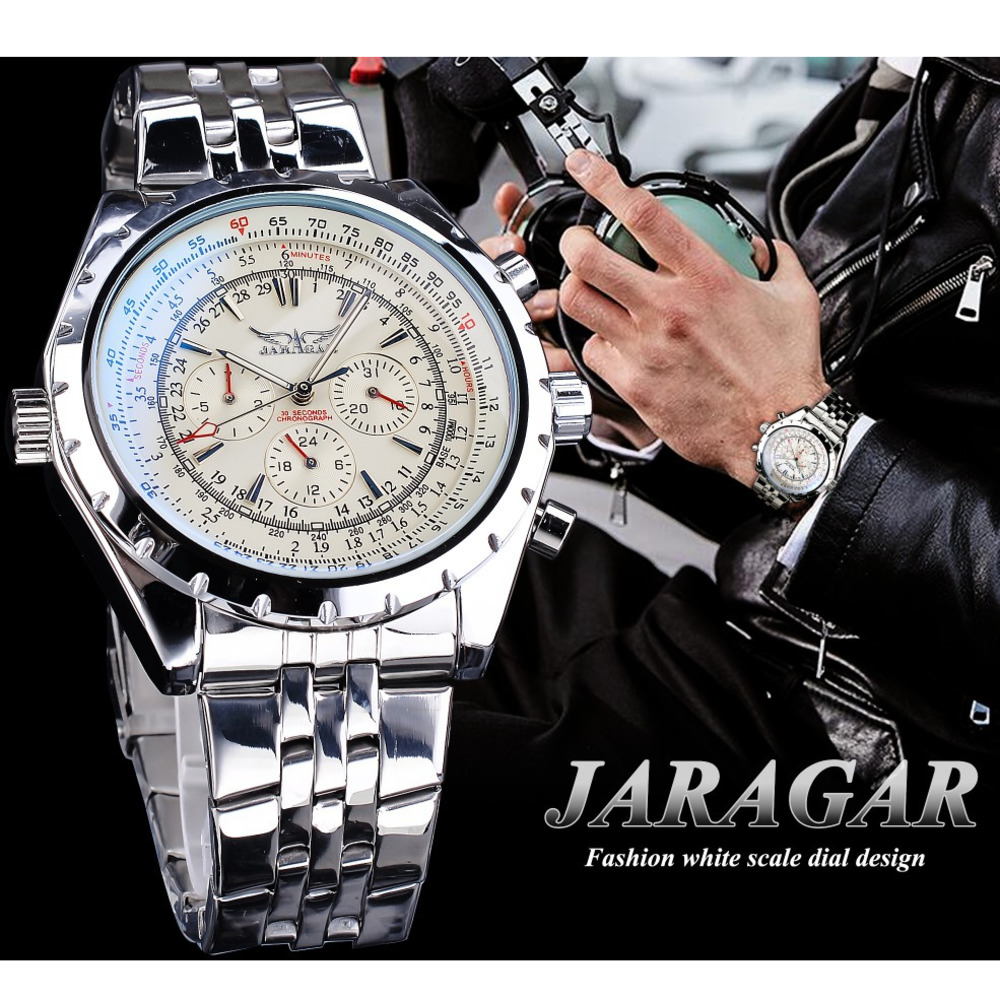JARAGAR Mechanische Uhr Für Männer Luxus Uhr Große Zifferblatt Kalender Woche Display Leuchtende Edelstahl Männer Uhr Reloj Hombre