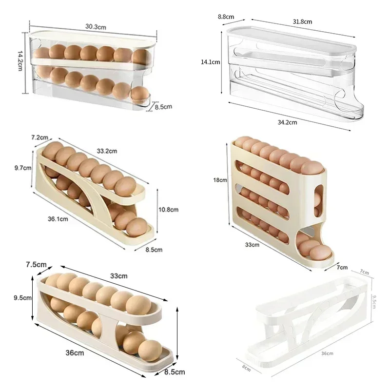 Caja de almacenamiento de huevos para refrigerador, soporte de huevos de desplazamiento automático, estante de almacenamiento de huevos enrollable dedicado para cocina de gran capacidad para el hogar