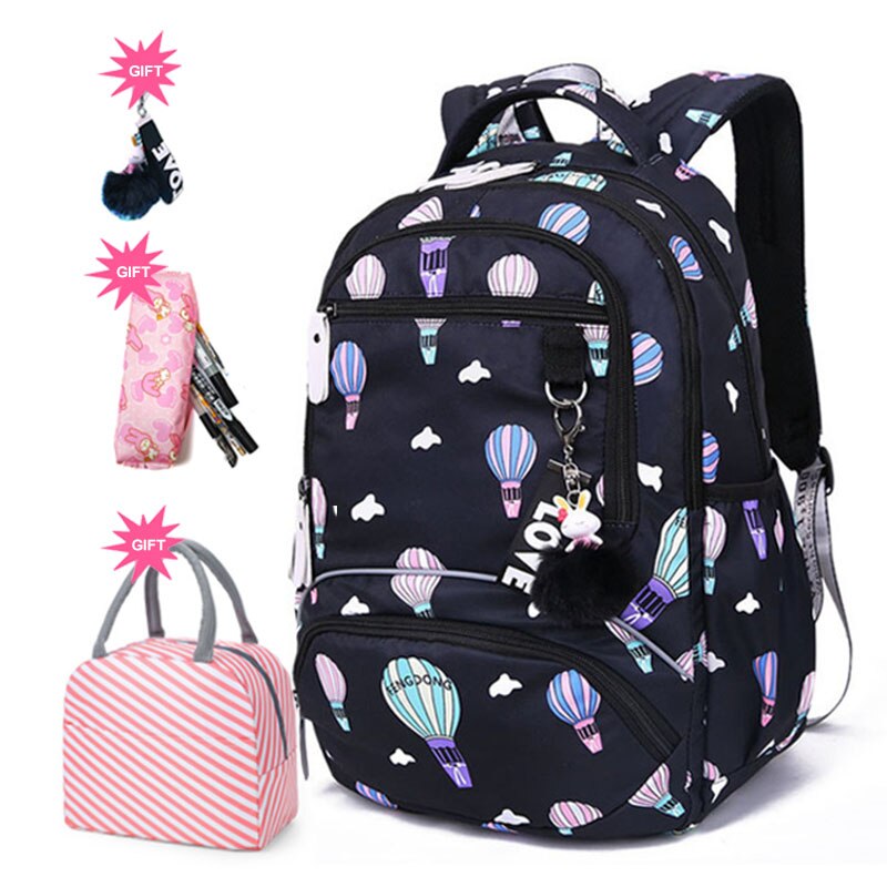 Bonita mochila estampada con flores para adolescentes, para escuela, niñas, niños, mochila escolar, conjunto de mochila para estudiantes, bolsas con gran capacidad: Black ballon