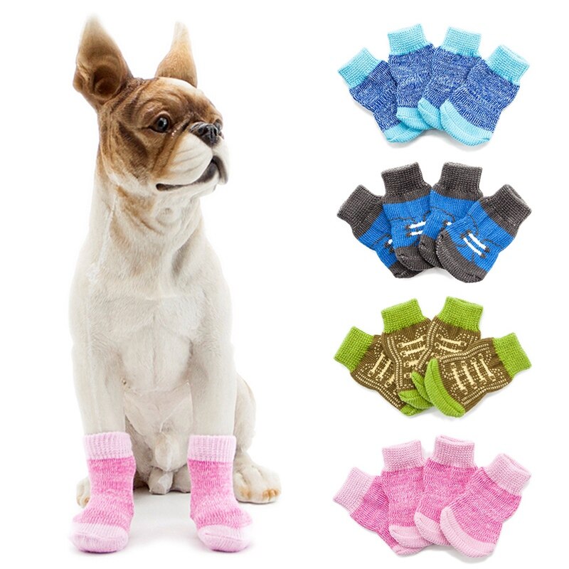 Antislip Gebreide Katoen Hond Sokken Voor Kleine En Middelgrote Honden Franse Bulldog Puppy Warm Walk Hond Sokken Leuke kleding Huisdier Sokken