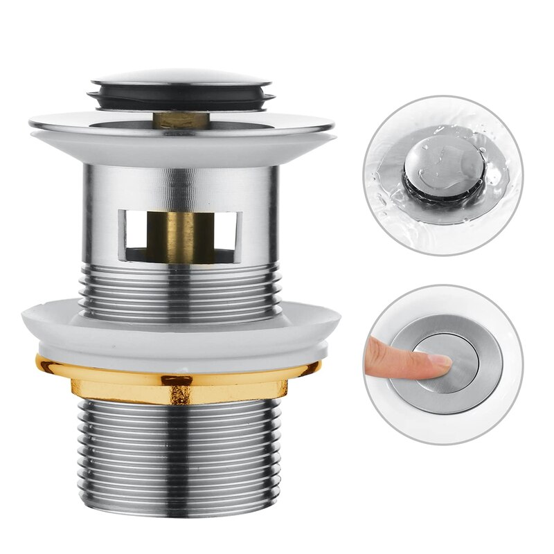 Basin Sink Waste PopUp, Click Clack Sprung Plug with Overflow for Bathroom Sink, Sprung Basin Waste Slotted