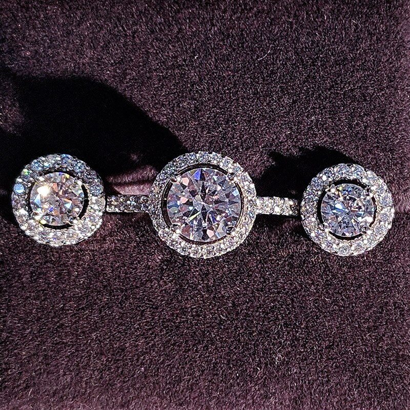 925 sterling sølv smykker sæt halo forlovelsesring runde øreringe til bryllup jul valentinsdag fest  j416