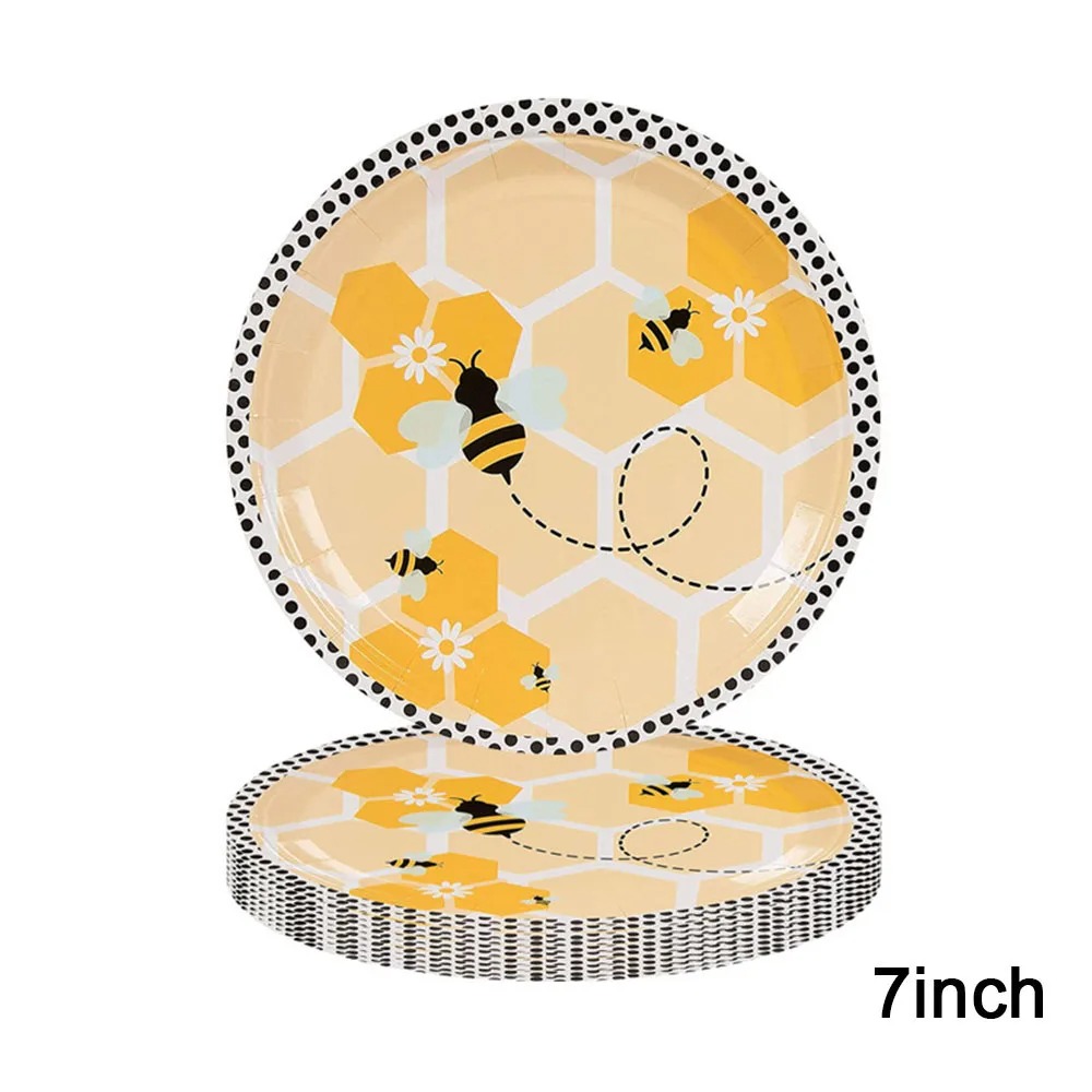 Cute Bumble Bee Honey Bee Party Decorations Cake Topper Banner Balloons Tablecloth For Kids Happy Birthday Party Supplies Decors: Fluorescence Yellow
