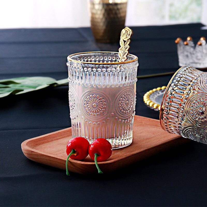 Europæisk stil retro glas varmebestandigt vand kop kaffekop præget phnom penh sol blomst morgenmad kop dekoration vinglas