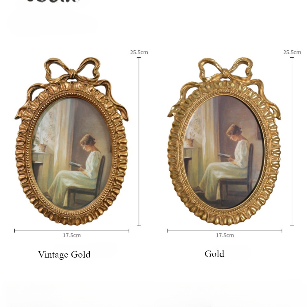 Marco de fotos ovalado vintage con marco de fotos con lazo para colgar en la pared o mesa, ideal para decoración del hogar y exhibiciones de boda