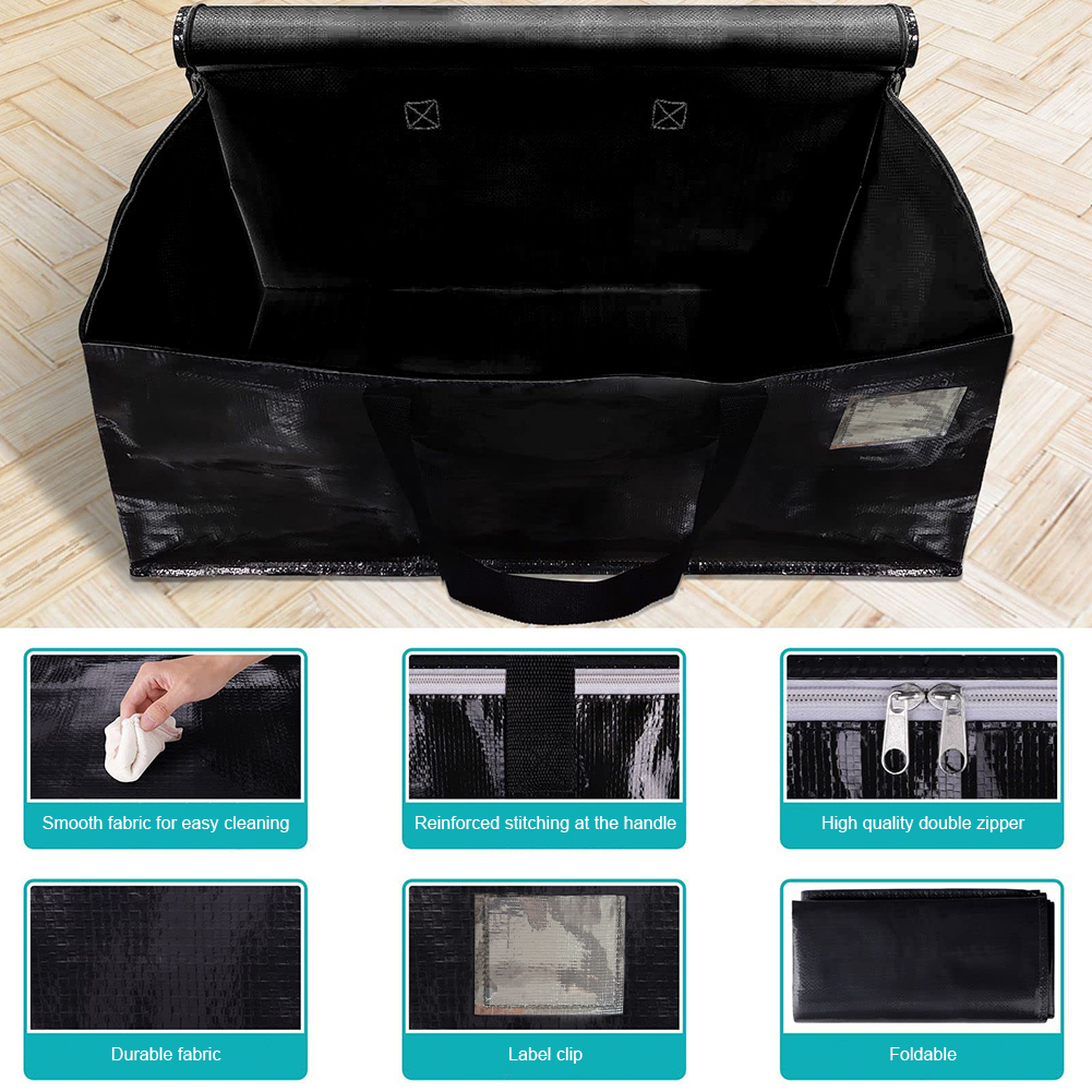 Cajas móviles con cremalleras y asas, bolsas de almacenamiento de alta resistencia, bolsas de embalaje, ahorro de espacio para embalaje y almacenamiento en movimiento, 90L