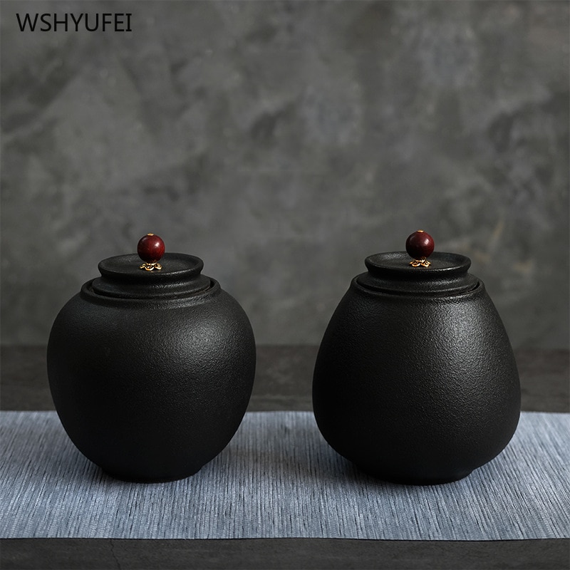 High-end black ceramic sealed storage jar coffee beans tea candy biscuits covered storage tank kitchen storage bottle cans