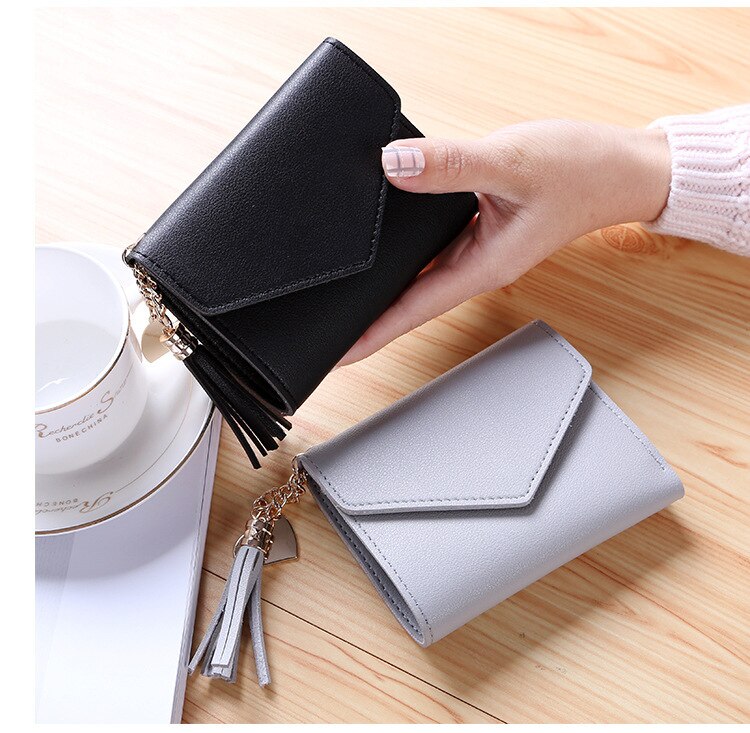 Mini-quasten-geldbörse, damenhandtasche, kurze Mini-geldbörse, hübsche handtasche für koreanische studentinnen, kleine damen-geldbörse