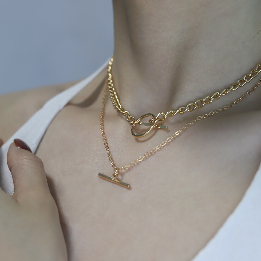 2 stücke Kreative Jahrgang Dicke Kette OT Schnalle Halskette Bohemien Punk Metall Kragen Halsband Halskette Frauen Punk Schmuck