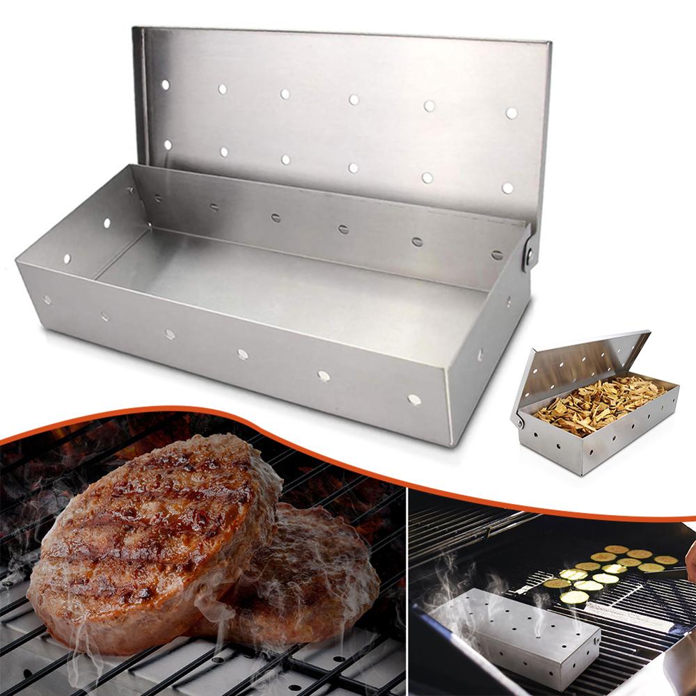 Edelstahl Grill BBQ Grill Raucher Box Für Indoor Outdoor Holzkohle Gas Grill Fleisch Infundiert Rauch Geschmack Zubehör