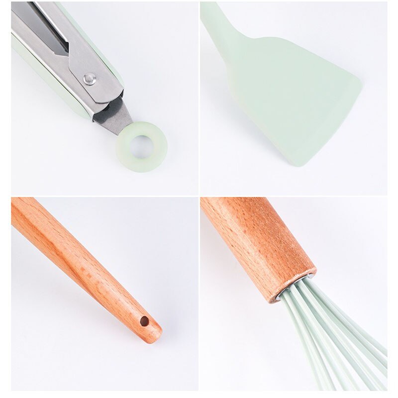 1Pc Silicone Cooking Kitchen Utensils Set Non-Stick Spatula Shovel Wooden Handle Cooking Tools Set Storage Box Kitchen Tool Set