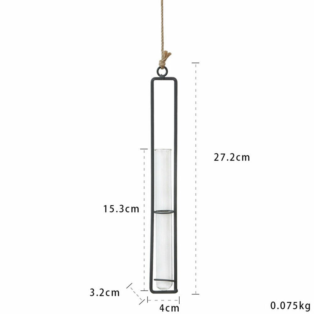 Wanddecoratie voor bloemenvaas van ijzer, transparant glas, voor hydrocultuur, diy plantenbak, hangende decoratie: M
