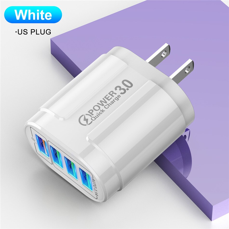 USLION 3A Schnelle Ladegerät Für iPhone 12 11 4 Port 48W Wand USB Ladegerät EU/UNS Stecker Adapter für Samsung huawei Handy Ladegerät: US Plug White