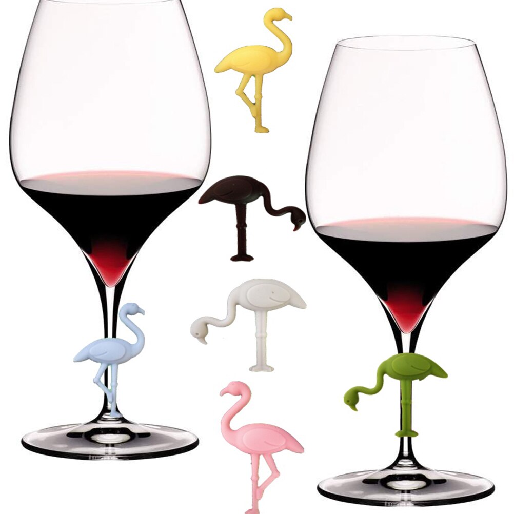 6 Stuks Siliconen Wine Glass Charms Marker Flamingo Vorm Drinken Label Identificatie Feestartikelen