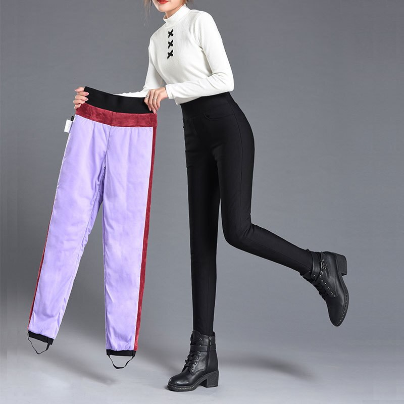 Women Outdoor Bound Feet Down Pants Viscose 90% White Duck Down Filling Elasticity Thicken Warm Trekking Camping Female Trousers
