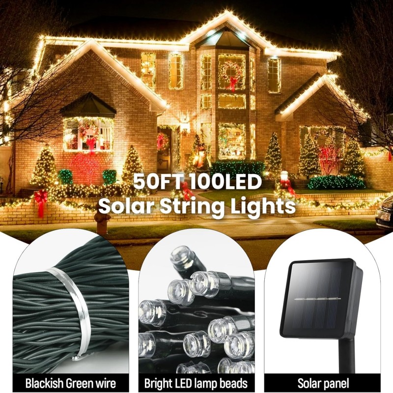 Guirnaldas de luces alimentadas por energía Solar para exteriores, guirnalda de luces LED, luz de hadas alimentada por energía Solar para decoración de jardín, Patio, árbol, boda, de Navidad