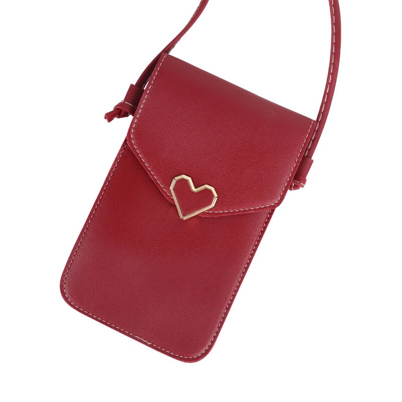 Sac à bandoulière de téléphone à écran tactile pour femmes, Mini sac à bandoulière pour étudiants, petit sac à pression décorations cœur d'amour, sac Transparent,