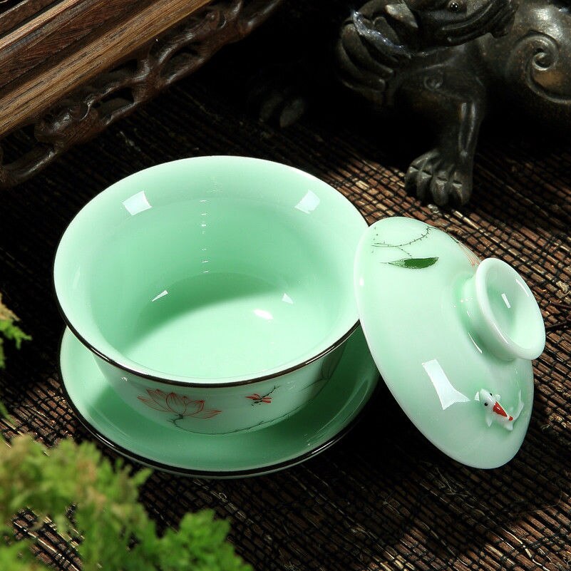 [grandness] longquan gaiwan sett porselens tekopp håndmalt floral sancai tekopp 170ml