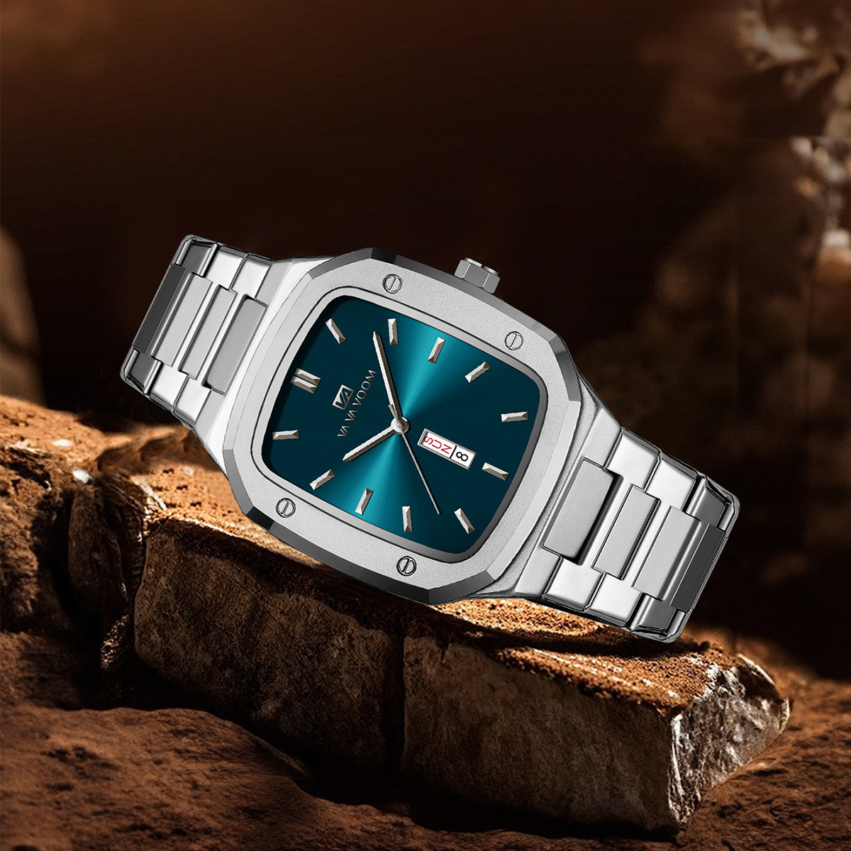 2024 reloj para hombre, correa cuadrada de acero inoxidable a la , oro azul, 3Bar, calendario semanal de cuarzo, reloj de pulsera deportivo de negocios simulado