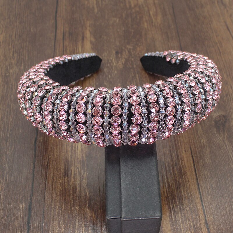 Fairland Industria Pesante Handmade Barocco Della Perla Del Rhinestone Rotondo Stellato Stagnola di Oro Romantico Archetto Imbottito Pieno di Cristallo Delle Donne: pink headband