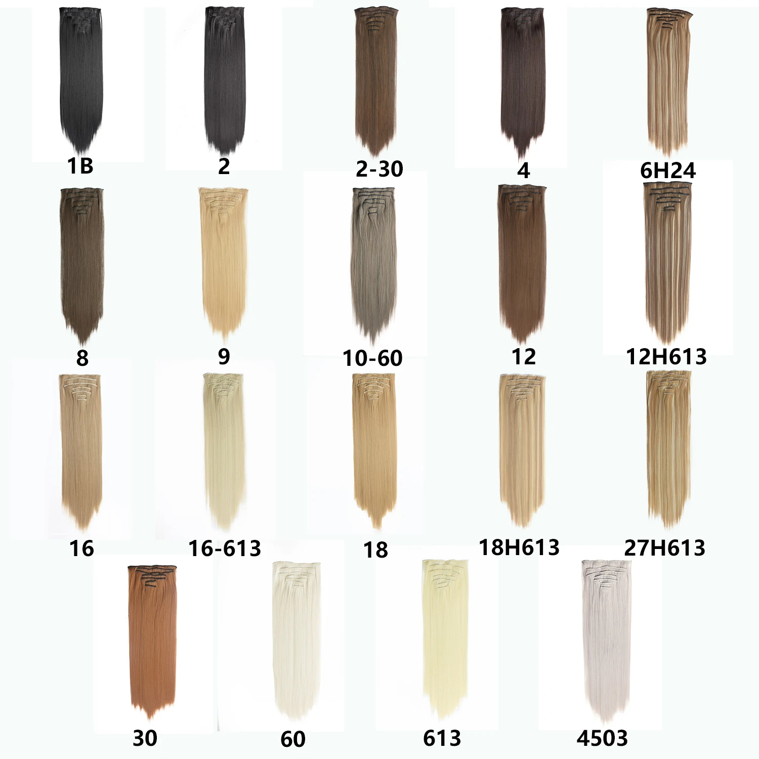 Grampo reto longo em extensões de cabelo 4 pçs/set sintético 22 ''preto marrom escuro cor mista fibra resistente ao calor