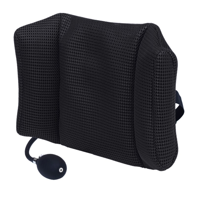 Inflatable Lumbar Pillow Adjustable Back Support Airbag Memory Foam Relieve Back Pain Car Lumbar Support Cushion: black