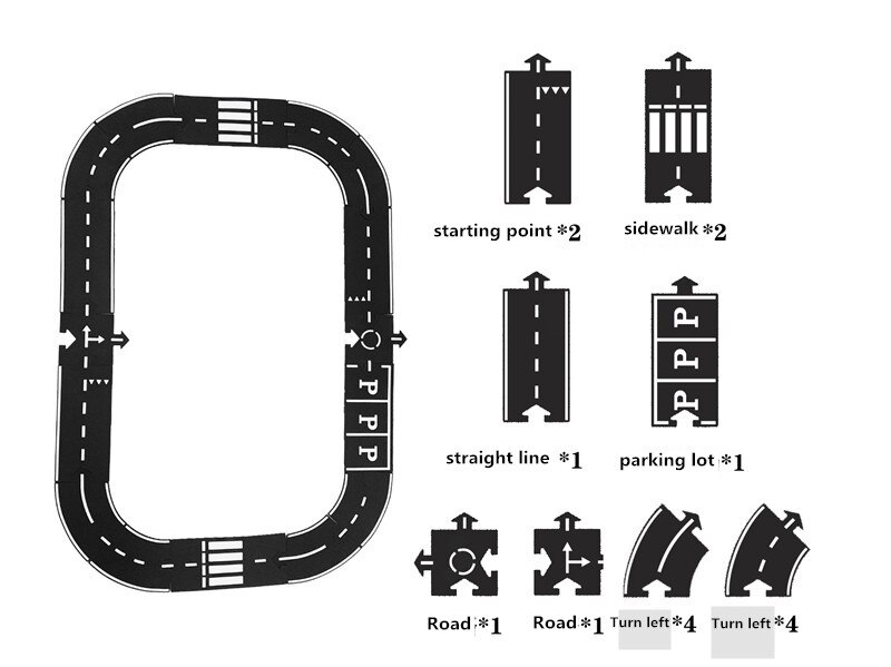 Diy Kids Puzzels Track Spelen Speelgoed Set Pvc Splicing Path Road Auto Puzzel Games Baby Tapijt Play Mat Educatief Leren speelgoed: A013-16pcs set