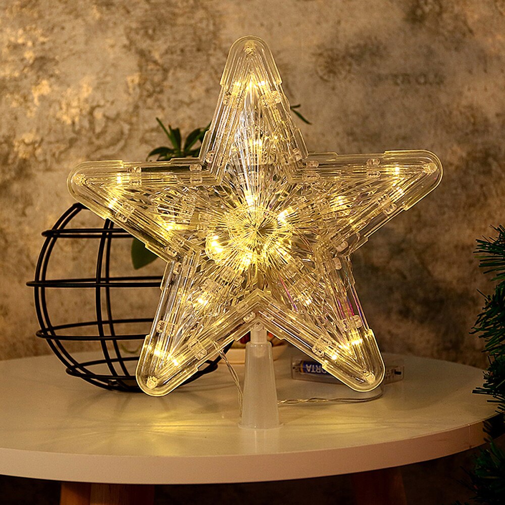 LED Christmas Tree Topper Glowing Treetop Star Lights Home Decor Party Supplies (Warm White 30LEDs)