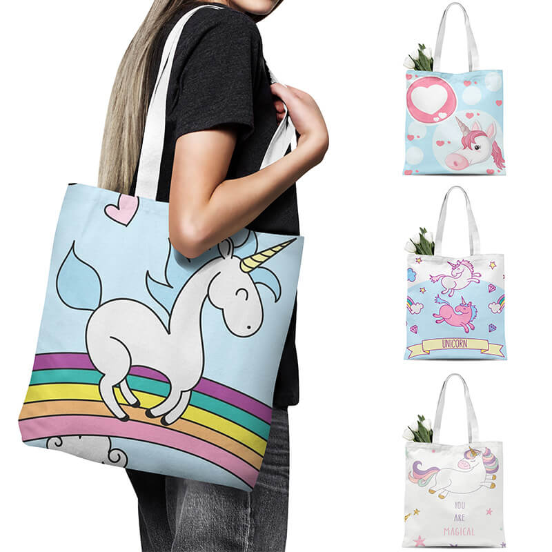 Women Handbags Cute Unicorn Print Handbags Can One Shoulder Shopping Bag Portable Folding Outdoor Beach