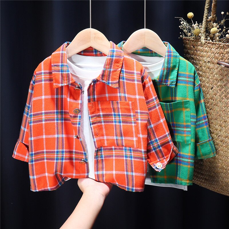 Chemise à carreaux à manches longues pour garçon et fille, veste décontractée à revers, style coréen, automne
