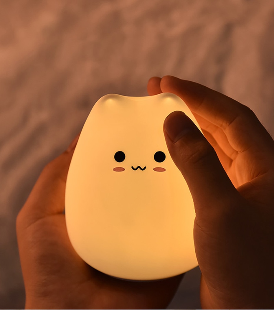 Led färgglad nattlampa djur katt silikon mjuk tecknad baby barn barnkammare lampa för barn leksak