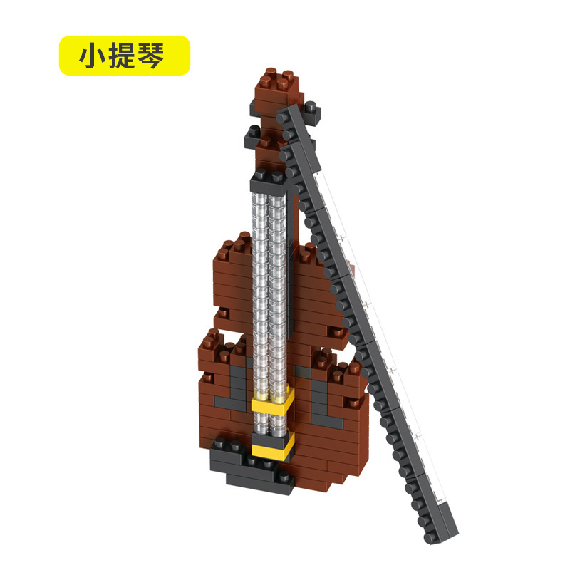 De MOC Muziekinstrument Bouwstenen Muziek Serie ABS Plastic Mini Piano Gitaar DIY Assemblage Bouwstenen Kinderen E: Blauw