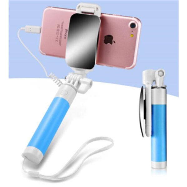 Met Spiegel Selfie Stick Voor Iphone 11 Pro Max Verlichting Plug Selfie Stok Uitschuifbare Selfie Stok Monopod Voor Iphone X Xs max Xr: blue