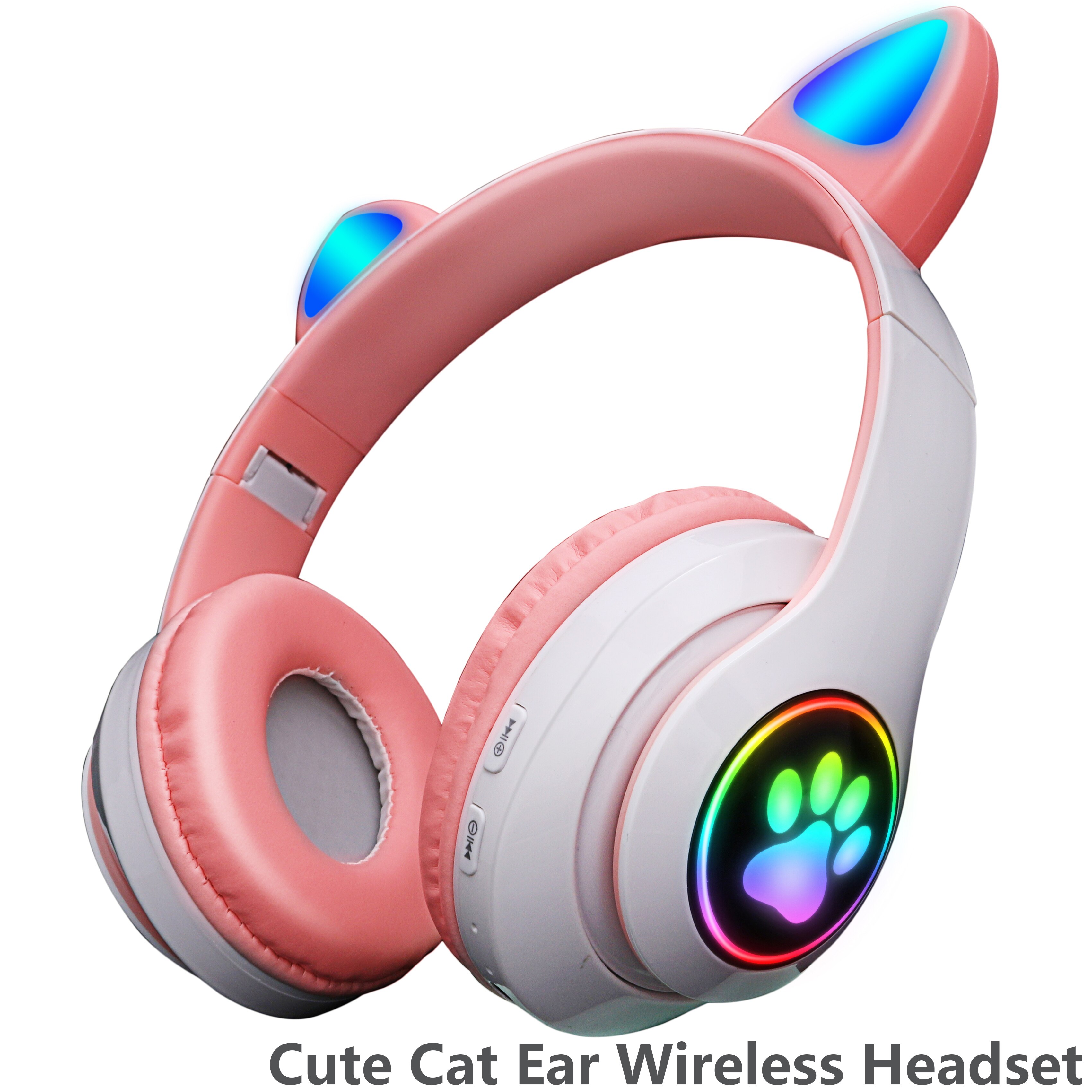 Różowe słodkie kocie uszy bezprzewodowe słuchawki zestaw słuchawkowy zgodny z Bluetooth Stereofoniczne składane słuchawki z mikrofonem muzyka prezent dla dziewczynki
