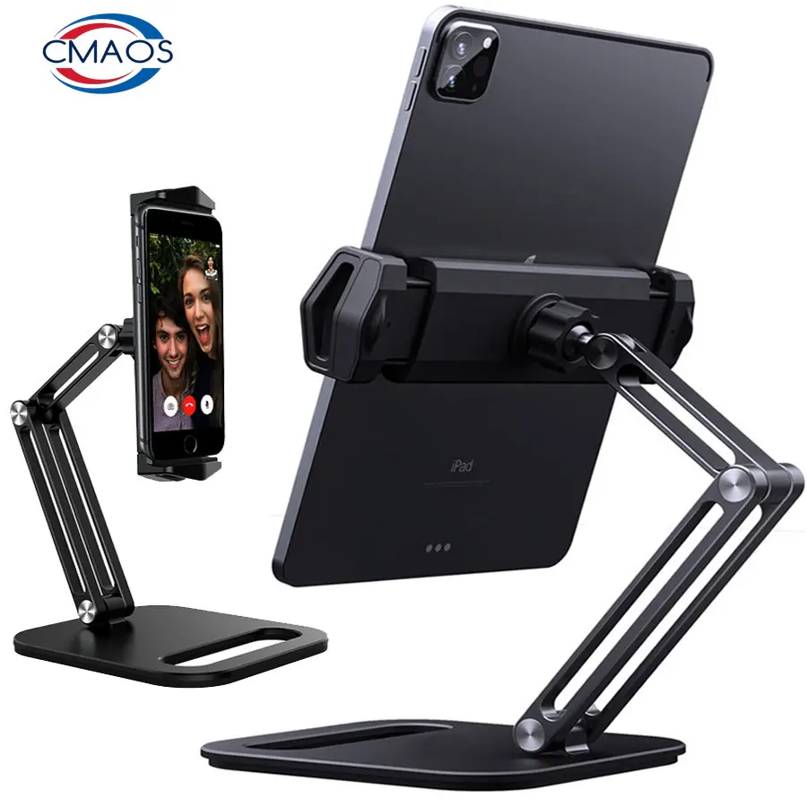 Lange Arm Aluminium Tabletstandaard Verstelbare Opvouwbare Ipad Standaard Ergonomische 360 ° Draaibare Tablet En Telefoonklem Houder