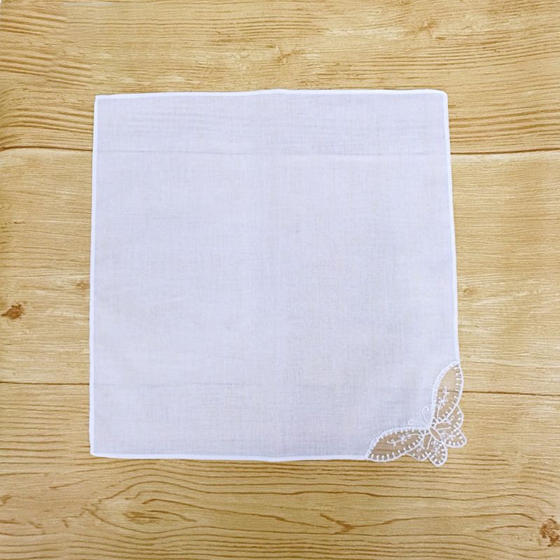 28 x 28cm kvinder almindelige hvide firkantede lommetørklæder hæklet sommerfugl blonde hjørne brude bryllup diy bomuld serviet lomme hanky håndklæde