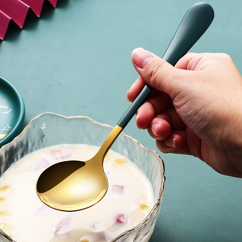 Metal Ice Cream Coffee Spoon Shovel Shape Shell Tea Spoon 7 Colors Afternoon Tea Dessert Long Handle Spoon Kitchen Tool